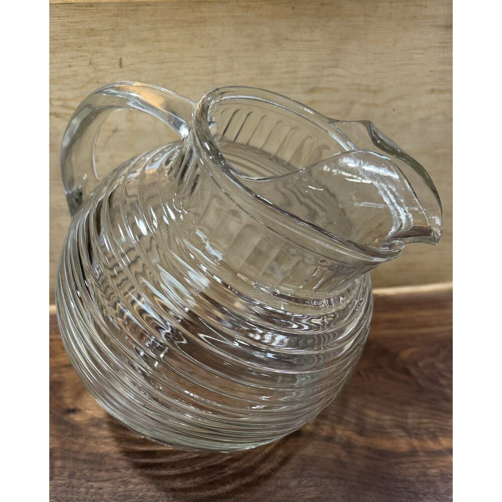 Anchor Hocking Manhattan Ball Jug Vintage Clear Ribbed 24 Oz Pitcher